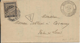 France Franchise Tribunal Taxée YT 18 Montbazon 27/06/90 Pour Cormery - 1859-1959 Storia Postale