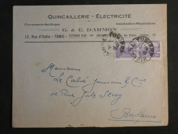 DO 7 TUNISIE LETTRE  1926  A BORDEAUX  FRANCE   + AFF. INTERESSANT++ - Brieven En Documenten