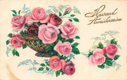 FETES ET VOEUX - Anniversaire - Un Panier De Rose - Colorisé - Carte Postale Ancienne - Verjaardag