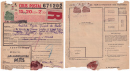 COLIS POSTAUX. R. N° 206. ET 177 X 2. 1940. 2000Fr. AURILLAC POUR PARIS   / 6000 - Covers & Documents