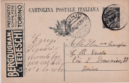 1919   Intero  Postale  15c Con I Pubblicità  BERGUGNAN & TEDESCHI PNEUMATICI PER AUTOMOBILE TORINO - Coches
