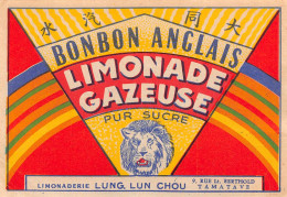 00142 "BONBON ANGLAIS LIMONADE GAZEUSE PUR SUCRE . LIMONADERIE LUNG LUN CHOU - TAMATAVE -MADAGASCAR" ETICH. ORIG NOTIZIE - Obst Und Gemüse