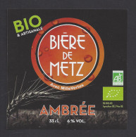 Etiquette De Bière Ambrée  Bio  -  Brasserie Bière De Metz  à  Jury  (57) - Birra