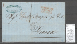 France -Lettre Du Paquebot De La Méditerranée  HELLESPONT Pour Genes - 1856 - Piroscafi Postali Francesi - Correo Marítimo