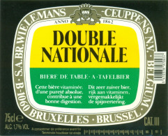 Oud Etiket Bier Double Nationale 75 Cl - Brouwerij / Brasserie Wielemans-Ceuppens Te Brussel - Bier