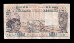 West African St. Senegal 5000 Francs 1991 Pick 708Kn Bc/Mbc F/Vf - Stati Dell'Africa Occidentale