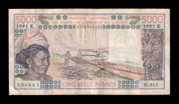 West African St. Senegal 5000 Francs 1991 Pick 708Kn Bc/Mbc F/Vf - Estados De Africa Occidental