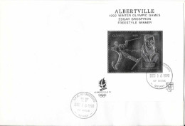326  Jeux Olympiques Albertville, Ski: Bloc Guyana - 1992 Winter Olympics, Ski Freestyle Winner Grospiron. Silver Sheet - Hiver 1992: Albertville