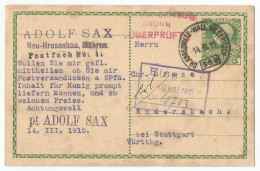 Austria K.u.K. Postal Stationery Censored 1915 Bohemia Czech TPO Cancel 599 Gross Karlowitz - Wallachisch Meseritsch - Albanie