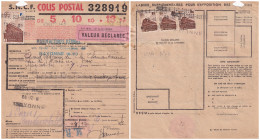 COLIS POSTAUX. VALEUR DECLAREE. N° 200 ET N°177 X 3. 2374Fr. BAYONNE POUR PARIS   / 6000 - Covers & Documents