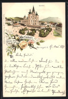 Vorläufer-Lithographie Mariazell, 1894, Ortsansicht Mit Kirche  - Autres & Non Classés