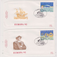 FDC 1014 / 1015 COB 2454 / 2455 Europa 1992 Oblitération GRANADA Bureau Temporaire De La Poste Belge à L'étranger - 1991-2000