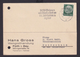 Fürth Bayern Deutsches Reich Drittes Reich Karte Postsache SSTFür Briefsendungen - Covers & Documents