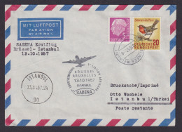 Flugpost Brief Air Mail Sabena Erstflug Brüssel Istanbul Zuleitung Ab Esslingen - Cartas & Documentos