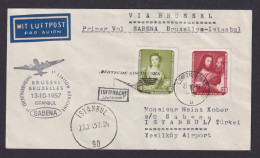 Flugpost Brief Air Mail Sabena Erstflug Brüssel Istanbul Zuleitung DDR Lufthansa - Cartas & Documentos