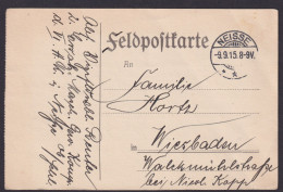 Feldpostkarte Ab Neisse Schlesien Deutsche Ostgebiete Polen N. Wiesbaden Hessen - Brieven En Documenten