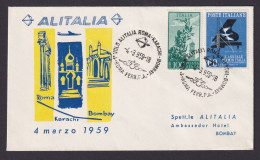 Flugpost Brief Air Mail Italien Alitalia Rom Karachi Pakistan Bombay Indien - Usados