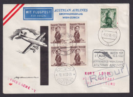 Flugpost Brief Air Mail Österreich Eröffnungsflug MIF Trachten Viererblock Wein - Storia Postale