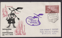 Flugpost Brief Air Mail Lufthansa Frankfurt Genf Schweiz Barcelona Spanien - Covers & Documents