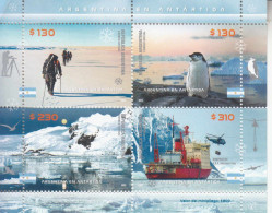 2022 Argentina Antarctica Penguins Birds Ships Helicopters Aviation SILVER Souvenir Sheet MNH - Ongebruikt