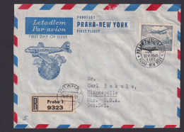 Flugpost Brief Air Mail Tschechoslowakei Prag New York USA Flugzeug ü. Erdkugel - Briefe U. Dokumente