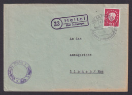 Bund Brief EF 20 Pfg. Heuss Landpoststempel Heltel über Salzbergen + SST Nach - Lettres & Documents