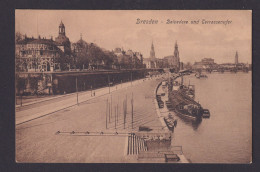 Ansichtskarte Dresden Sachsen Belvedere Terassenufer Schiff Brücke N. Miesbach - Sonstige & Ohne Zuordnung