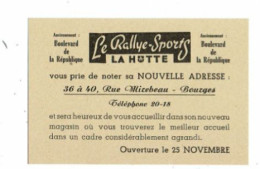 Carte De Visite LE RALLYE SPORT LA HUTTE Changement D'adresse à BOURGES - Tarjetas De Visita