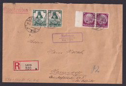 Deutsches Reich R Brief Inter. Frankatur Paar Hindenburg Plattennummer Randstück - Covers & Documents