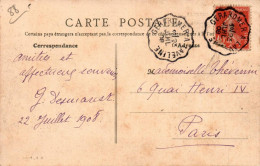 N°2261 W -cachet Convoyeur Gérardmer à Laveline 1908 - Posta Ferroviaria