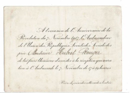 Carte D'invitation AMBASSADEUR UNION DES REPUBLIQUES SOVIETIQUES SOCIALISTES Réception Ambassade Anniversaire Révolution - Historische Dokumente