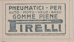 1919 Biglietto  Postale  15c Con  Pubblicità  PIRELLI PNEUMATICI PER AUTO MOTO VELO AEREO  Nuovo Perfetto - Coches