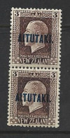 Aitutaki 1917 - 1918 Overprints On NZ KGV Perf 14 X 14.5 & Perf 14 X 13.5 3d Chocolate Vertical Pair MLH / MNH - Aitutaki