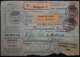 Deutsches Reich. 1904. Paketkarte Hannover-Modena. Perfin MiF MiNr 71(4) Und 76(2). - Cartas & Documentos