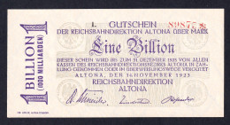 Deutschland, Germany, Reichsbahndirektion Altona - 1 Billionen Mark, 1923 ! - 1 Billion Mark