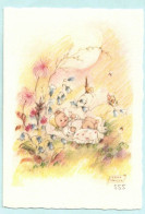 RARE FANTAISIE MIGNONNETTE DENTELEE ILLUSTRATEUR SIGNE ERNA MAISON THEME ENFANTS FLEURS PAPILLON TYPE GERMAINE BOURET - Autres & Non Classés