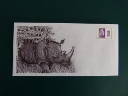 Enveloppe Mail-art Prête à être Postée De France Vers L'étranger. Originale Et Unique, Signée Au Dos. Rhinoceros Nashorn - Autres & Non Classés