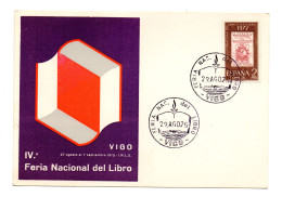 Tarjeta Con Matasellos Commemorativo De Feria Del Libro Vigo De 1975 - Briefe U. Dokumente