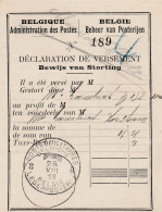 Déclaration De Versement/Stortingsbewijs Van Z132 Afgestempeld "Belgie Legerpost 8" Op 26/8/18. RR - Belgisch Leger