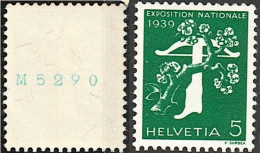 Schweiz Suisse 1939: Coil+N° Rollenmarke MIT NUMMER M5290 "EXPOSITION Zu 232yR.01 Mi 348yR ** MNH  (Zu CHF 13.00) - Rollen