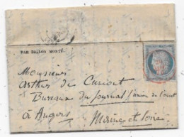 Guerre 1870 SIEGE DE PARIS Lettre GAZETTE DES ABSENTS Par BALLON MONTE Timbre N° 37 Càd Rouge PARIS SC 20/11 P/ ANGERS - Guerre De 1870