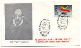 Carta Con Matasellos Commemorativo De  Semana Popular Del Sello San Isidro De 1989 - Brieven En Documenten