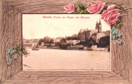 BASEL, ARCHITECTURE, BRIDGE, BOAT, CATHEDRAL, ROSES, SWITZERLAND, POSTCARD - Basel