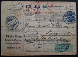 Deutsches Reich. 1912. Paketkarte Offenbach-Bologna. MiF MiNr 87 I Und 94 A I (4). - Brieven En Documenten