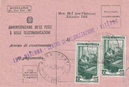 AVVISO RICEVIMENTO 1953 2X10 TIMBRO VITERBO (XT3686 - 1946-60: Storia Postale