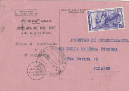 AVVISO RICEVIMENTO 1952 20 TIMBRO VITERBO (XT3695 - 1946-60: Storia Postale