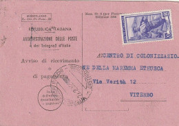 AVVISO RICEVIMENTO 1952 20 TIMBRO VITERBO (XT3695 - 1946-60: Poststempel