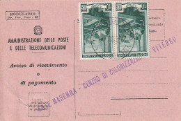 AVVISO RICEVIMENTO 1953 2X10 TIMBRO VITERBO (XT3683 - 1946-60: Marcophilia