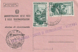 AVVISO RICEVIMENTO 1953 2X10 TIMBRO VITERBO (XT3681 - 1946-60: Marcofilia