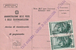 AVVISO RICEVIMENTO 1953 2X10 TIMBRO VITERBO (XT3678 - 1946-60: Marcofilia